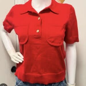 MICHAEL Michael Kors Persimmon 1/4 Front Button Short Sleeve Polo Sweater,Size S